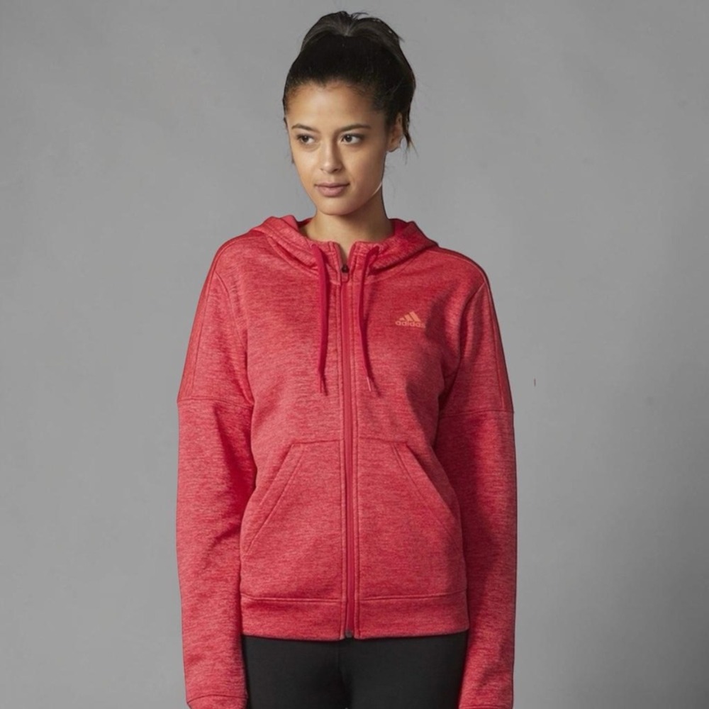 Adidas Team Issue Red Heathered‎ Climawarm Full Zip Hoodie Women's S Athleisure